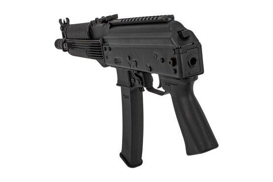 Kalashnikov USA KP9 9mm AK Pistol features a hinged dust cover with picatinny top rail